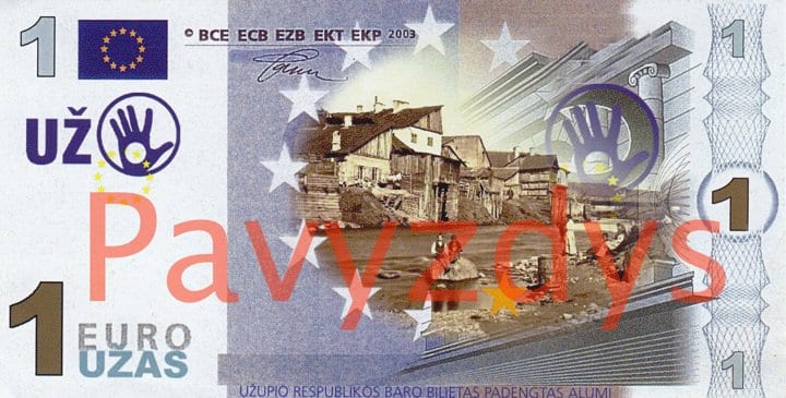 EuroUžo banknoto priekinė pusė.
